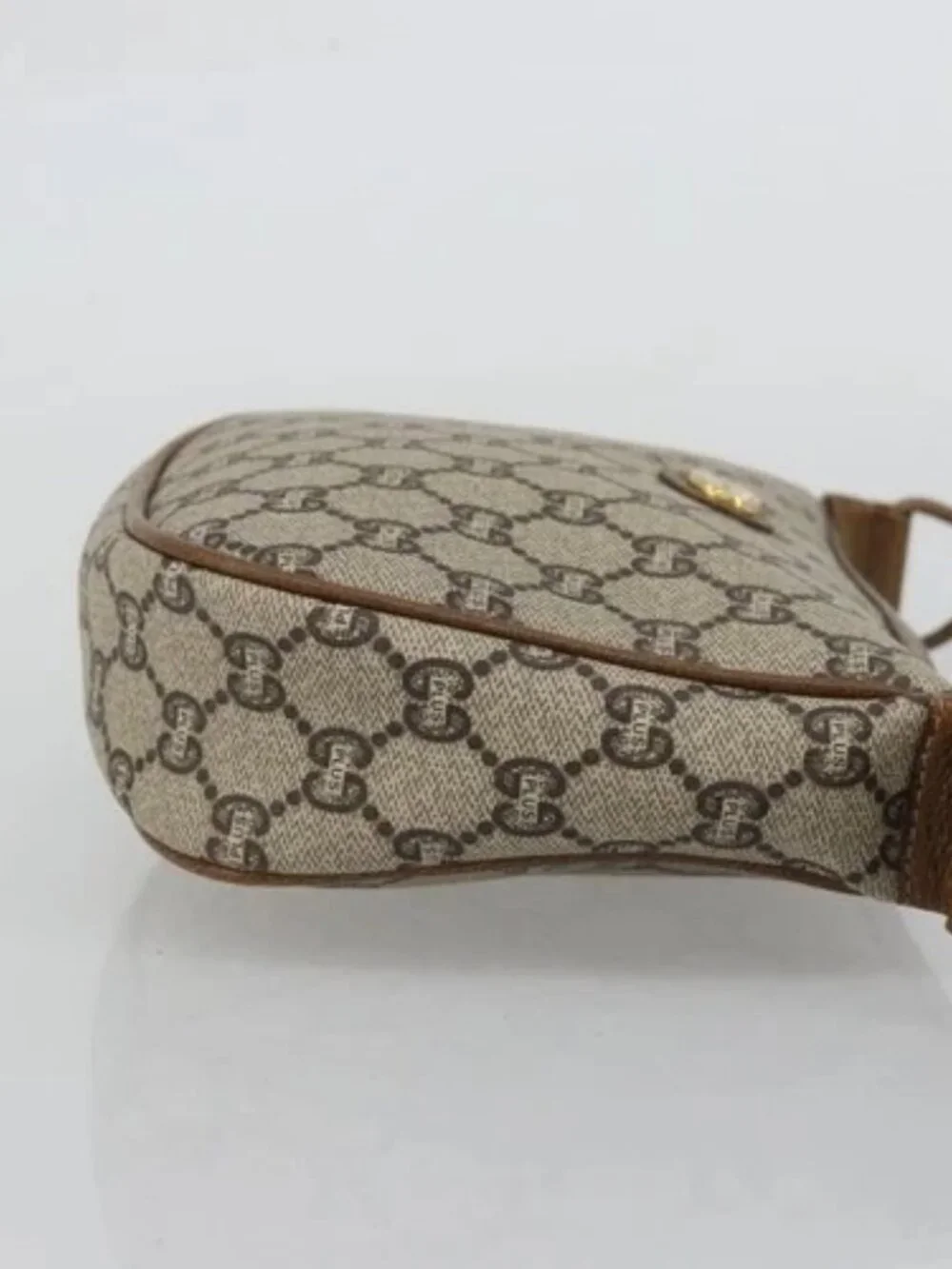 GUCCI GG Plus Supreme Shoulder Bag PVC Beige Gold Auth ka3460